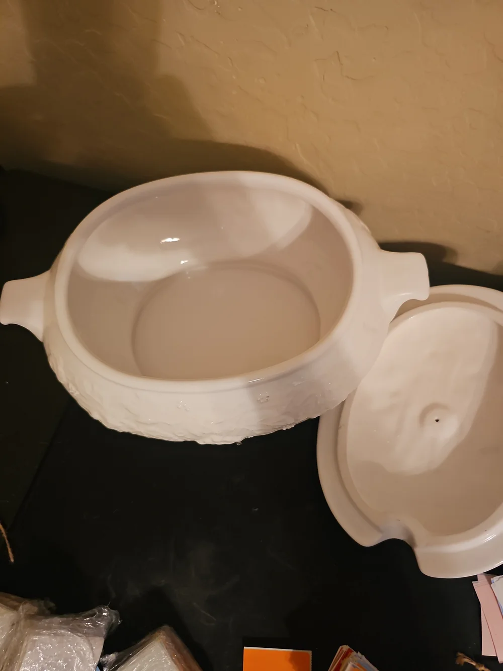 Vintage Large white casserole dish with fruit design bowl with lid No Spoon